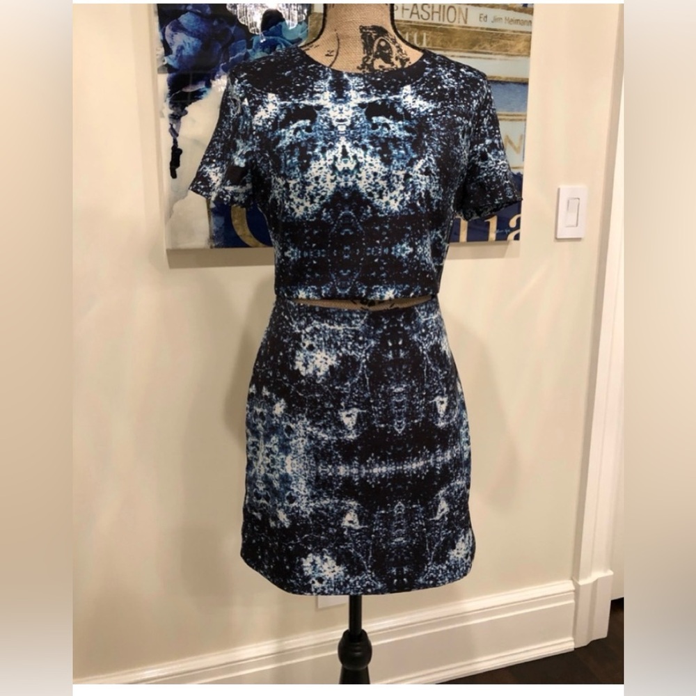Navy Tie-Dye Crop Top and Skirt Set